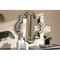 Baxton Studio RXW-5809 Catia Art Deco Antique Silver Finished Quatrefoil Accent Wall Mirror